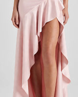 Asymmetric ruffle hem detail