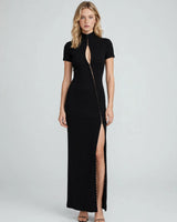 Selene diagonal hook-front knit maxi dress — studio front