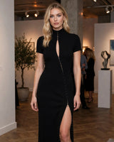 Selene diagonal hook-front knit maxi dress — gallery evening