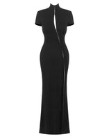 Selene diagonal hook-front knit maxi dress — front view