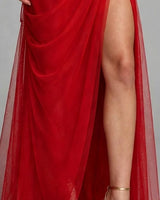 Thigh-high slit detail