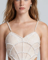 Pearl scallop beading detail