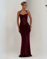 Vixen cherry red halter maxi dress – front view