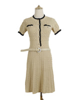Wren apricot contrast-trim belted knit midi dress — product front