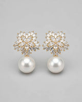 Zia crystal cluster pearl drop earrings — pair front