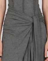 Close-up of wrap sash tied at the waist