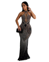 Zoya black halter rhinestone deco maxi dress — supplier front