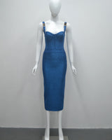 Zelda royal blue glitter bustier bandage midi dress — front view