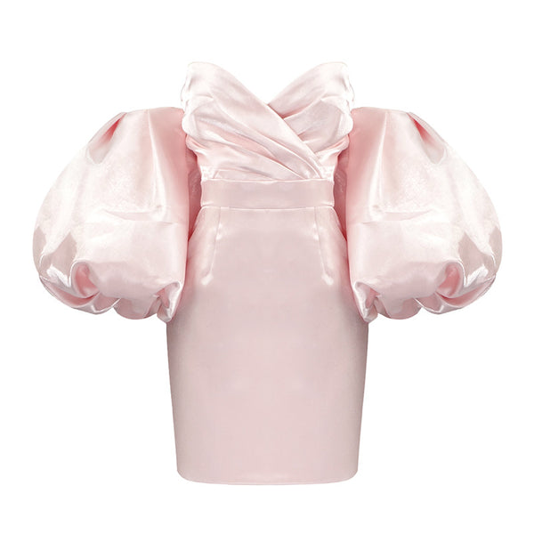 NICOLE Pink Puff Sleeve Dress