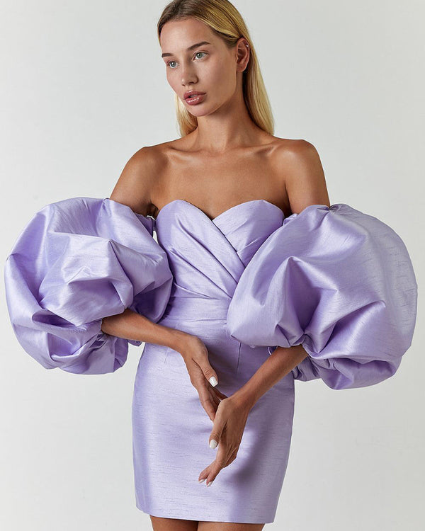 NICOLE Puff Sleeve Dress Purple