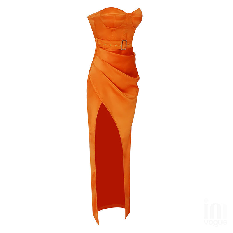 Annabelle Maxi Dress - Orange ( Belt Included )