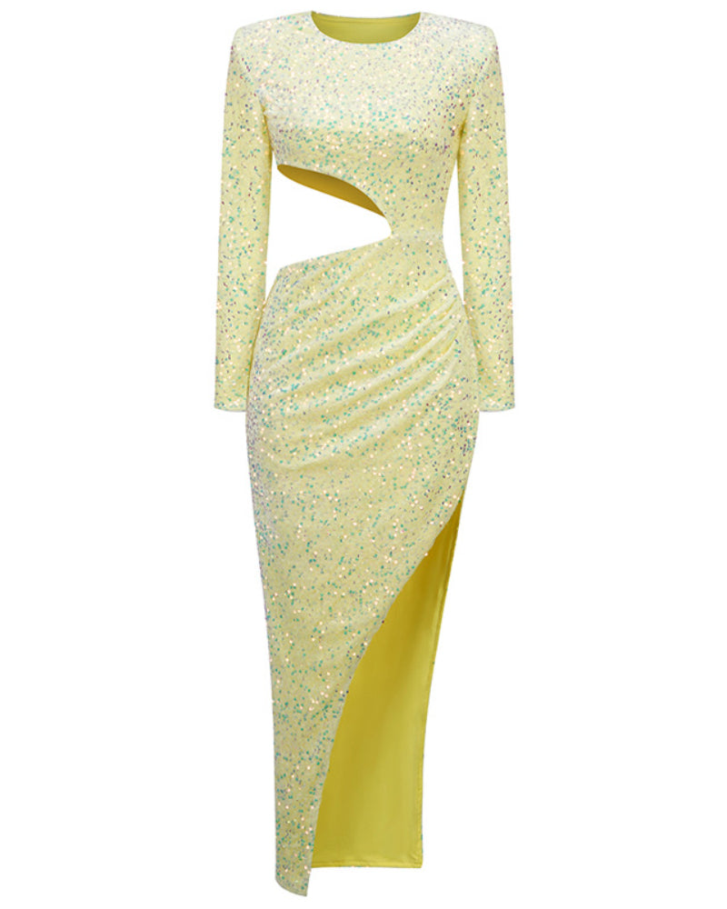 Joanna Sequin Maxi Dress-Yellow